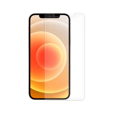 Smartphone com padrão laranja no ecrã e película protetora transparente