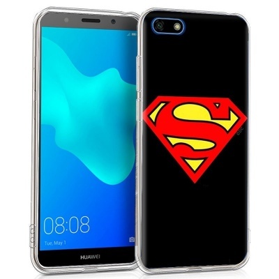 Telemóvel Huawei com capa transparente e símbolo do Super-Homem na traseira