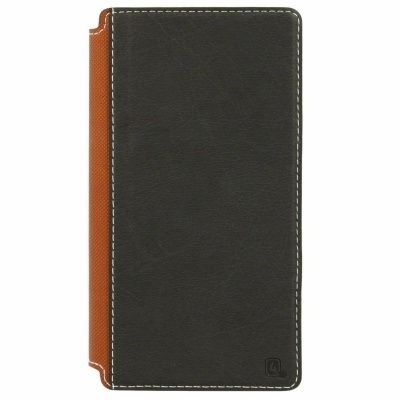 Capa preta e castanha para smartphone com costuras visíveis.