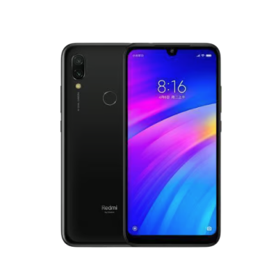 Smartphone Redmi preto com ecrã colorido e verso com duas câmaras e sensor digital
