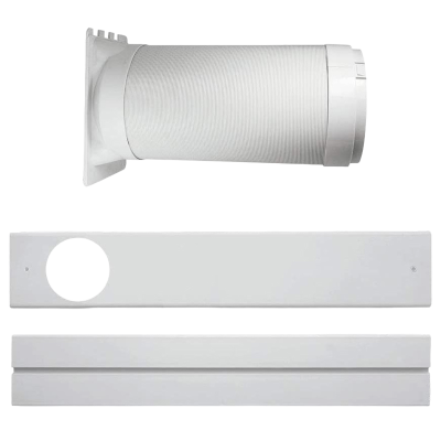Conjunto de exaustor com tubo flexível e peças de plástico branco