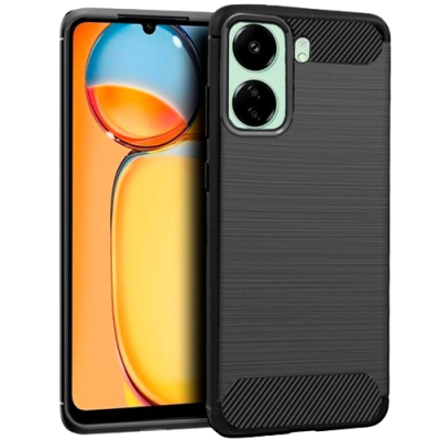 Smartphone com capa preta texturizada e ecrã colorido