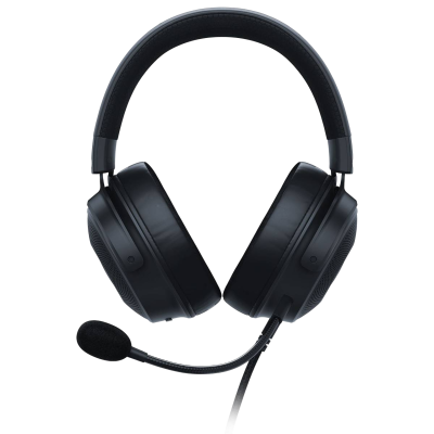 Headset negro com microfone e almofadas amplas