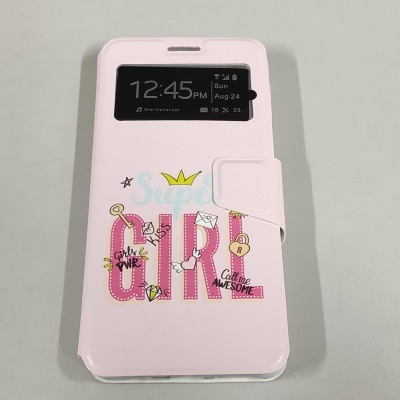 Capa para telemóvel rosa com janela de visualização digital e texto decorado Super GIRL