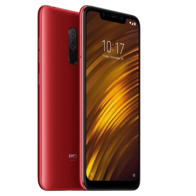 Smartphone POCO vermelho com duas câmaras traseiras e ecrã com notch