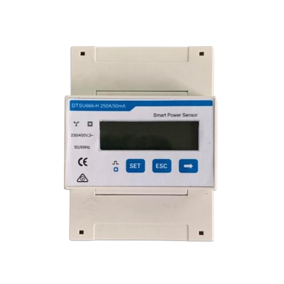 Medidor de energia digital Smart Power Sensor branco com ecrã e botões azuis