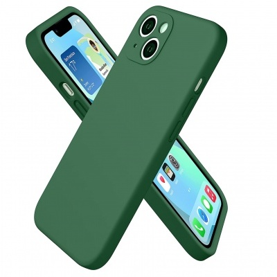 Dois smartphones com capas verdes e ecrãs visíveis em fundo branco