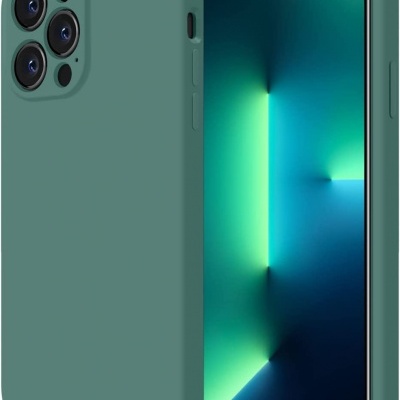 smartphone com capa protetora verde fosco e ecrã ligado