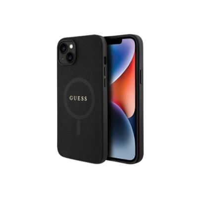 Capa preta para telemóvel GUESS com textura e logótipo dourado