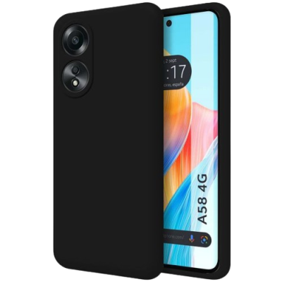 Smartphone com capa preta e ecrã a mostrar A58 4G