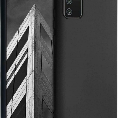 Smartphone com capa preta e ecrã com imagem a preto e branco