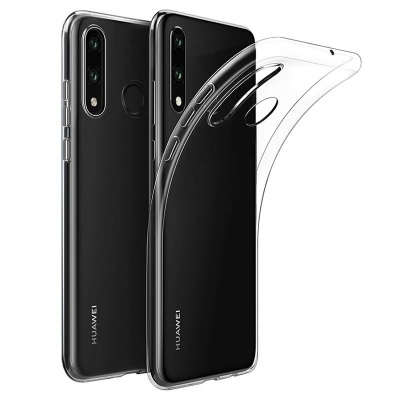 Smartphones Huawei pretos com capas transparentes de silicone