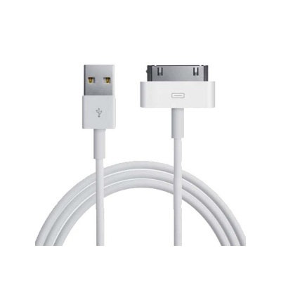 Cabo USB branco com conector USB tipo A e conector de 30 pinos