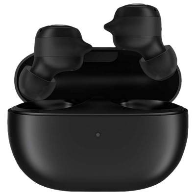 Auriculares sem fios pretos com estojo de carregamento preto