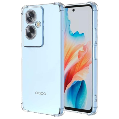 Smartphone OPPO com capa transparente e ecrã colorido
