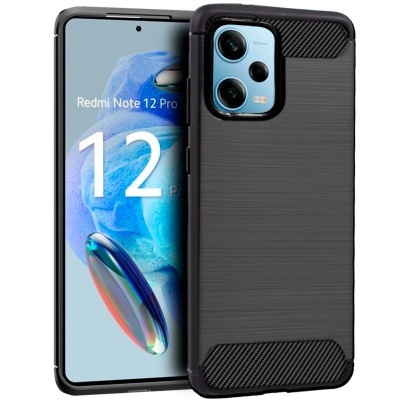 Smartphone Redmi Note 12 Pro com capa preta texturizada e ecrã azul