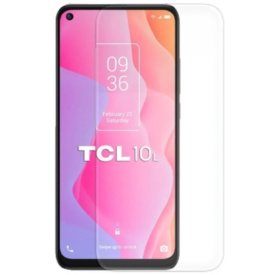 Smartphone TCL 10L com ecrã preto e fundo cor-de-rosa