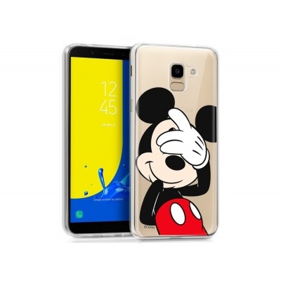 Smartphone com capa transparente decorada com Mickey Mouse