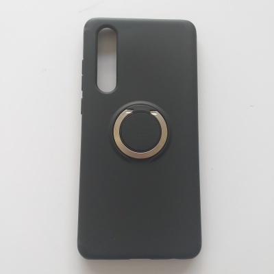 Capa preta para telemóvel com suporte circular prateado