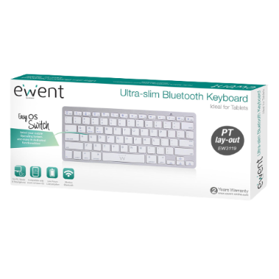Teclado Bluetooth Ultra-slim Ewent EW3119 em embalagem branca e verde água