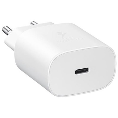 Carregador de parede branco com ficha europeia e porta USB tipo C