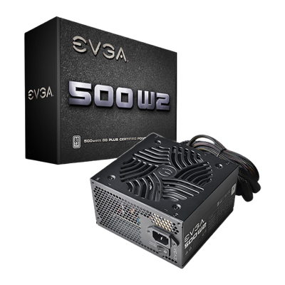Fonte de alimentação EVGA 500 W2 com embalagem preta