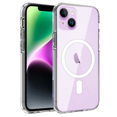 Smartphone com capa transparente lilás com detalhes em branco