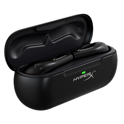 Auriculares True Wireless HyperX pretos com estojo de carregamento preto compacto