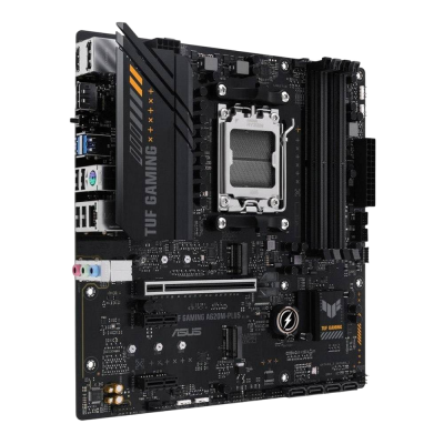 Placa mãe ASUS TUF GAMING B460M-PLUS preta com detalhes laranja e dissipador preto