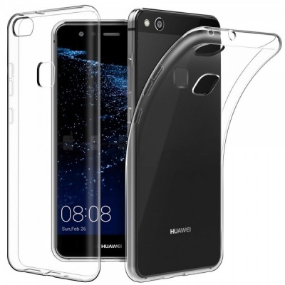 Telemóvel Huawei preto com e duas capas transparentes flexíveis.