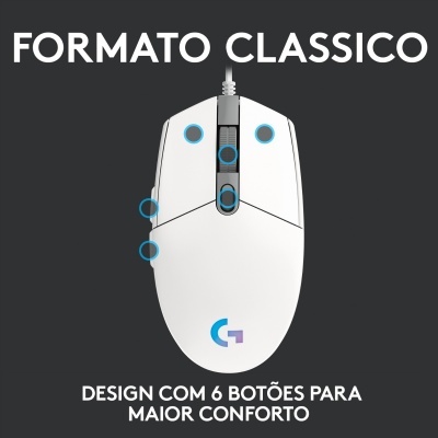 Rato de computador branco clássico com 6 botões destacado