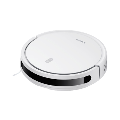 Aspirador robô branco Xiaomi com design circular e detalhes pretos