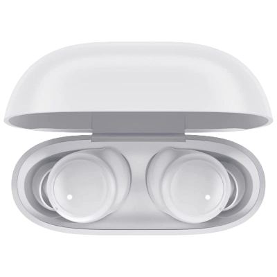 Auriculares sem fios brancos com estojo de carregamento aberto