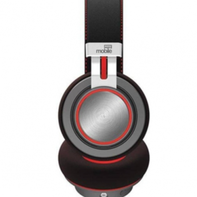 Auricular over-ear preto e vermelho com placa MOBILE