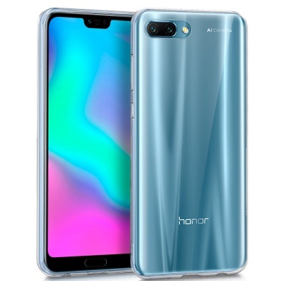 Smartphone Honor azul com capa transparente, duplo sensor de câmara e ecrã colorido