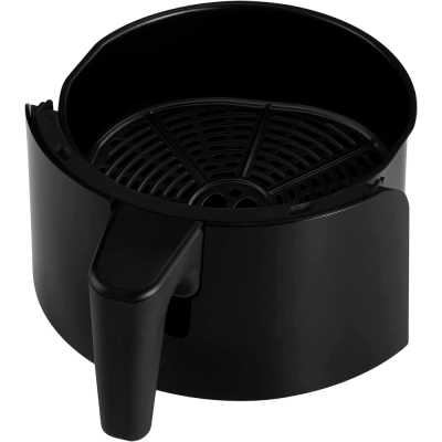 Cesto preto para fritadeira com alça e superfície perfurada
