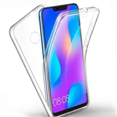 Smartphone com capa transparente de silicone e ecrã colorido