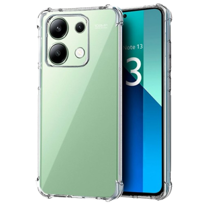 Telemóvel Xiaomi Redmi Note 13 verde com capa transparente