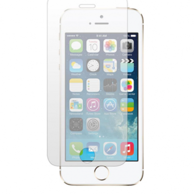 Smartphone branco com botão dourado e película protetora transparente