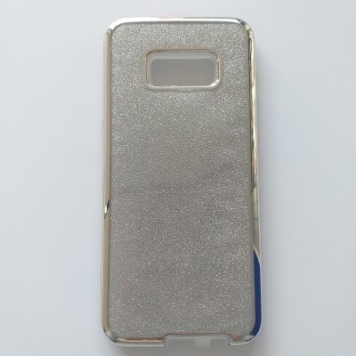 Capa prateada brilhante com bordas douradas para telemóvel