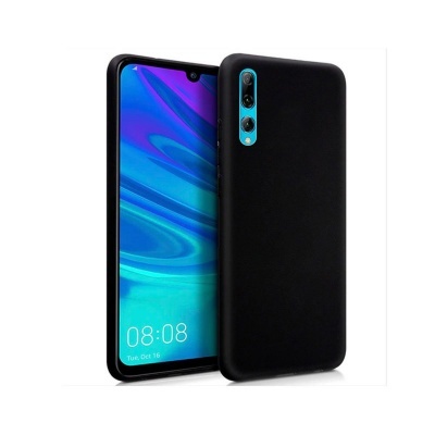 Smartphone com capa preta e ecrã colorido mostrando hora e data