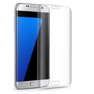 Smartphone prateado com ecrã azul e película protetora transparente