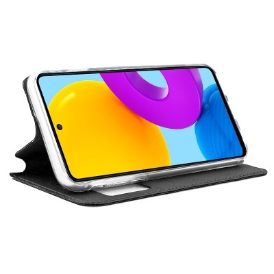 Telemóvel com capa de suporte preta e ecrã colorido