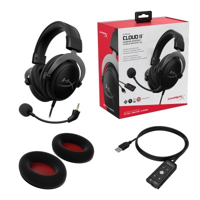 Auscultadores gaming HyperX Cloud II pretos com microfone removível, almofadas extra e cabo USB com controlo remoto