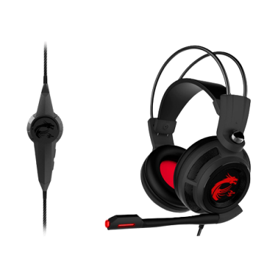 Auricular gaming preto e vermelho com microfone e comando remoto