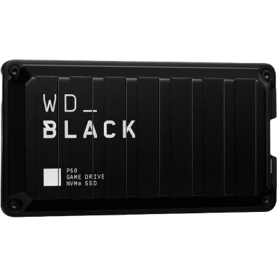 SSD NVMe WD_BLACK P50 Game Drive preto com texto branco