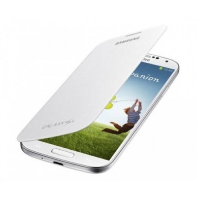 Smartphone Samsung Galaxy S4 branco com capa protetora aberta parcialmente