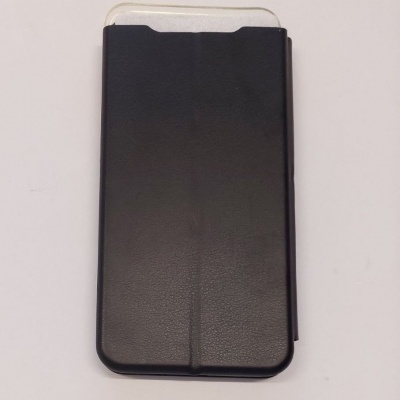 Capa preta para smartphone, com interior transparente, sobre fundo branco