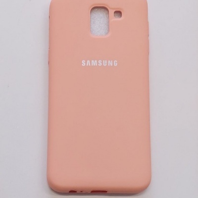 Capa de telemóvel rosa em silicone com texto SAMSUNG branco