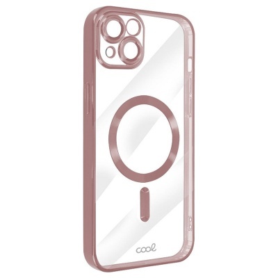 Capa para smartphone transparente com bordas rosa e texto 'cool'